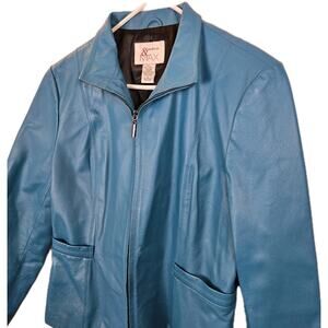 MADISON & MAX Teal 100% Leather Jacket Zip Lined Moto Punk Grunge Steampunk Larg